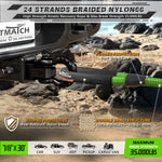 AUTMATCH Kinetic Recovery Tow Rope 7/8" x 30FT - Heavy Duty Energy Recovery Rope 35000Lbs, 35% Elasticity Offroad Snatch Strap for 4x4 Off-Road Vehicle, Truck, Trailer, ATV, UTV, Green