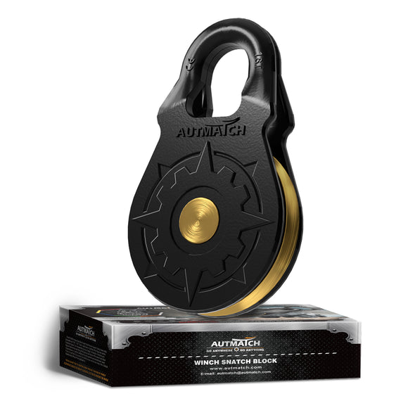 AUTMATCH Winch Snatch Block 18 Ton - Winch Pulley (79,366 Lbs) Break Strength, Heavy Duty Off Road Recovery Towing Pulley Blocks for Synthetic Rope or Steel Cable, Truck, UTV, ATV, Black