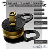 AUTMATCH Winch Snatch Block 18 Ton - Winch Pulley (79,366 Lbs) Break Strength, Heavy Duty Off Road Recovery Towing Pulley Blocks for Synthetic Rope or Steel Cable, Truck, UTV, ATV, Black