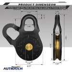 AUTMATCH Winch Snatch Block 18 Ton - Winch Pulley (79,366 Lbs) Break Strength, Heavy Duty Off Road Recovery Towing Pulley Blocks for Synthetic Rope or Steel Cable, Truck, UTV, ATV, Frosted Black