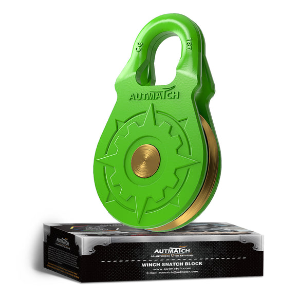 AUTMATCH Winch Snatch Block 18 Ton - Winch Pulley (79,366 Lbs) Break Strength, Heavy Duty Off Road Recovery Towing Pulley Blocks for Synthetic Rope or Steel Cable, Truck, UTV, ATV, Green