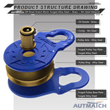 AUTMATCH Winch Snatch Block 18 Ton - Winch Pulley (79,366 Lbs) Break Strength, Heavy Duty Off Road Recovery Towing Pulley Blocks for Synthetic Rope or Steel Cable, Truck, UTV, ATV, Blue