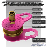 AUTMATCH Winch Snatch Block 18 Ton - Winch Pulley (79,366 Lbs) Break Strength, Heavy Duty Off Road Recovery Towing Pulley Blocks for Synthetic Rope or Steel Cable, Truck, UTV, ATV, Pink