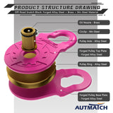 AUTMATCH Winch Snatch Block 18 Ton - Winch Pulley (79,366 Lbs) Break Strength, Heavy Duty Off Road Recovery Towing Pulley Blocks for Synthetic Rope or Steel Cable, Truck, UTV, ATV, Pink