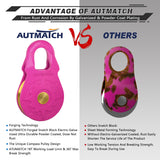 AUTMATCH Winch Snatch Block 18 Ton - Winch Pulley (79,366 Lbs) Break Strength, Heavy Duty Off Road Recovery Towing Pulley Blocks for Synthetic Rope or Steel Cable, Truck, UTV, ATV, Pink