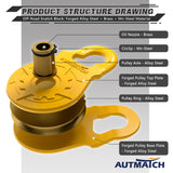 AUTMATCH Winch Snatch Block 18 Ton - Winch Pulley (79,366 Lbs) Break Strength, Heavy Duty Off Road Recovery Towing Pulley Blocks for Synthetic Rope or Steel Cable, Truck, UTV, ATV,Yellow
