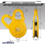 AUTMATCH Winch Snatch Block 18 Ton - Winch Pulley (79,366 Lbs) Break Strength, Heavy Duty Off Road Recovery Towing Pulley Blocks for Synthetic Rope or Steel Cable, Truck, UTV, ATV,Yellow