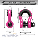 AUTMATCH 3/4" D Ring Shackle (2 Pack) 41,887Ib Break Strength with 7/8" Screw Pin and Isolator & Washer Kit Pink & Black