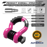 AUTMATCH 3/4" D Ring Shackle (2 Pack) 41,887Ib Break Strength with 7/8" Screw Pin and Isolator & Washer Kit Pink & Black