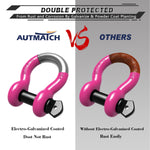 AUTMATCH 3/4" D Ring Shackle (2 Pack) 41,887Ib Break Strength with 7/8" Screw Pin and Isolator & Washer Kit Pink & Black