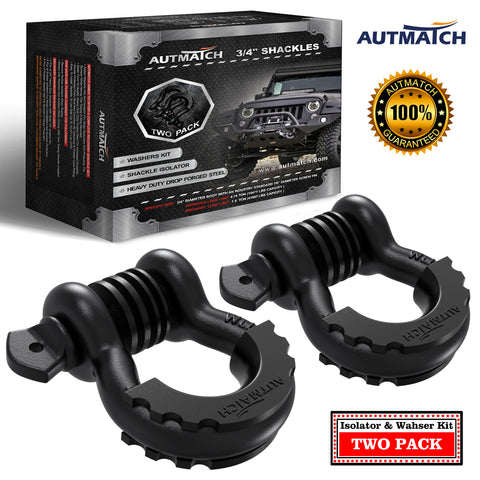 AUTMATCH 3/4" D Ring Shackle (2 Pack) 41,887Ib Break Strength with 7/8" Screw Pin and Isolator & Washer Kit Frosted Black