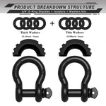 AUTMATCH 3/4" D Ring Shackle (2 Pack) 41,887Ib Break Strength with 7/8" Screw Pin and Isolator & Washer Kit Frosted Black