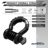 AUTMATCH 3/4" D Ring Shackle (2 Pack) 41,887Ib Break Strength with 7/8" Screw Pin and Isolator & Washer Kit Frosted Black