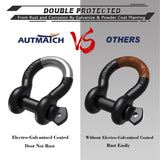 AUTMATCH 3/4" D Ring Shackle (2 Pack) 41,887Ib Break Strength with 7/8" Screw Pin and Isolator & Washer Kit Frosted Black