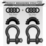 AUTMATCH 3/4" D Ring Shackle (2 Pack) 41,887Ib Break Strength with 7/8" Screw Pin and Isolator & Washer Kit Dark Grainstone