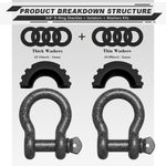 AUTMATCH 3/4" D Ring Shackle (2 Pack) 41,887Ib Break Strength with 7/8" Screw Pin and Isolator & Washer Kit Dark Grainstone