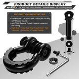 AUTMATCH Anti-Theft D Ring Shackle 3/4" (2 Pack) - 41,887 lbs Break Strength - Clevis Shackles with 7/8" Security Pin & Isolator Kit Fits Truck, SUV, Tow Strap, Towing & Off-Road Recovery, Black