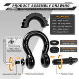 AUTMATCH Anti-Theft D Ring Shackle 3/4" (2 Pack) - 41,887 lbs Break Strength - Clevis Shackles with 7/8" Security Pin & Isolator Kit Fits Truck, SUV, Tow Strap, Towing & Off-Road Recovery, Black