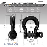 AUTMATCH Anti-Theft D Ring Shackle 3/4" (2 Pack) - 41,887 lbs Break Strength - Clevis Shackles with 7/8" Security Pin & Isolator Kit Fits Truck, SUV, Tow Strap, Towing & Off-Road Recovery, Black