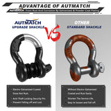 AUTMATCH Anti-Theft D Ring Shackle 3/4" (2 Pack) - 41,887 lbs Break Strength - Clevis Shackles with 7/8" Security Pin & Isolator Kit Fits Truck, SUV, Tow Strap, Towing & Off-Road Recovery, Black