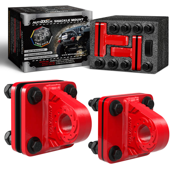AUTMATCH D Ring Shackle Mount with Backer Plate (2 Pack) - Bolt On Clevis Mount Bumper Shackle Bracket, Max 24T (52,910 Lbs) For Bumper, Bucket, Trailer Truck, Red