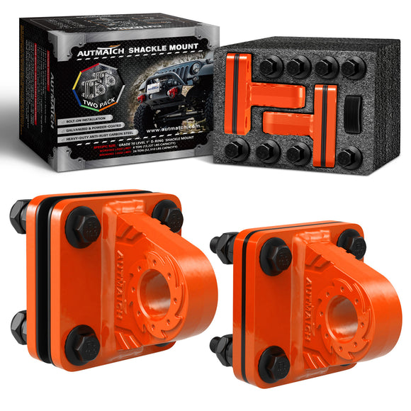 AUTMATCH D Ring Shackle Mount with Backer Plate (2 Pack) - Bolt On Clevis Mount Bumper Shackle Bracket, Max 24T (52,910 Lbs) For Bumper, Bucket, Trailer Truck, Orange
