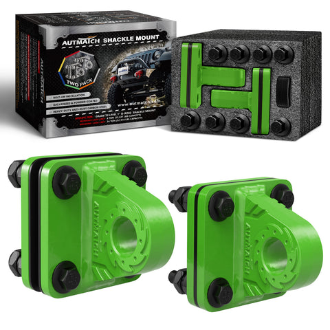 AUTMATCH D Ring Shackle Mount with Backer Plate (2 Pack) - Bolt On Clevis Mount Bumper Shackle Bracket, Max 24T (52,910 Lbs) For Bumper, Bucket, Trailer Truck, Green
