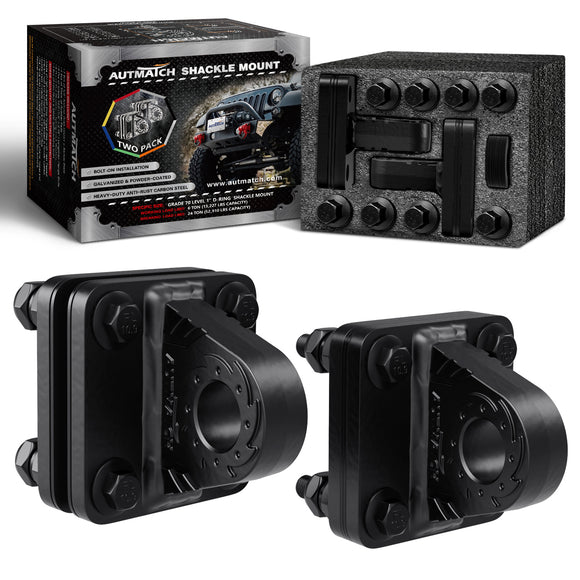 AUTMATCH D Ring Shackle Mount with Backer Plate (2 Pack) - Bolt On Clevis Mount Bumper Shackle Bracket, Max 24T (52,910 Lbs) For Bumper, Bucket, Trailer Truck, Matte Black