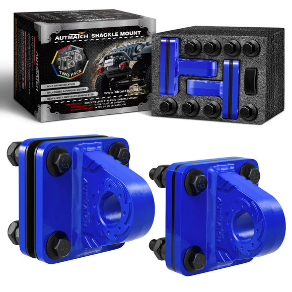 AUTMATCH D Ring Shackle Mount with Backer Plate (2 Pack) - Bolt On Clevis Mount Bumper Shackle Bracket, Max 24T (52,910 Lbs) For Bumper, Bucket, Trailer Truck, Blue