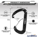 AUTMATCH Carabiner Clips, 3" Spring Snap Hook Caribeener Clips Buckle Heavy Duty Locking Carabiners Chain Quick Links, 4 Pack