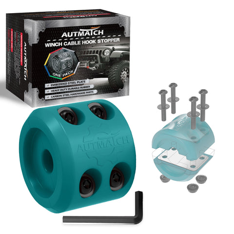AUTMATCH Winch Cable Hook Stopper (1 Pack) Silicone Rubber Shock Absorbent Winch Stopper Teal