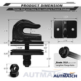 AUTMATCH Tractor Bucket Grab Hook 3/8" (2 Pack), Grade 70 Forged Steel Bolt On Grab Hook Tow Hook Mount with Backer Plate & Rubber Pads, Max 18,000Lbs Work for Loader, Tractor Bucket, Truck, Black