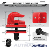 AUTMATCH Tractor Bucket Grab Hook 3/8" (2 Pack), Grade 70 Forged Steel Bolt On Grab Hook Tow Hook Mount with Backer Plate & Rubber Pads, Max 18,000Lbs Work for Loader, Tractor Bucket, Truck, Red