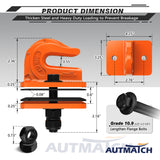 AUTMATCH Tractor Bucket Grab Hook 3/8" (2 Pack), Grade 70 Forged Steel Bolt On Grab Hook Tow Hook Mount with Backer Plate & Rubber Pads, Max 18,000Lbs Work for Loader, Tractor Bucket, Truck, Orange