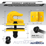 AUTMATCH Tractor Bucket Grab Hook 3/8" (2 Pack), Grade 70 Forged Steel Bolt On Grab Hook Tow Hook Mount with Backer Plate & Rubber Pads, Max 18,000Lbs Work for Loader, Tractor Bucket, Truck, Yellow