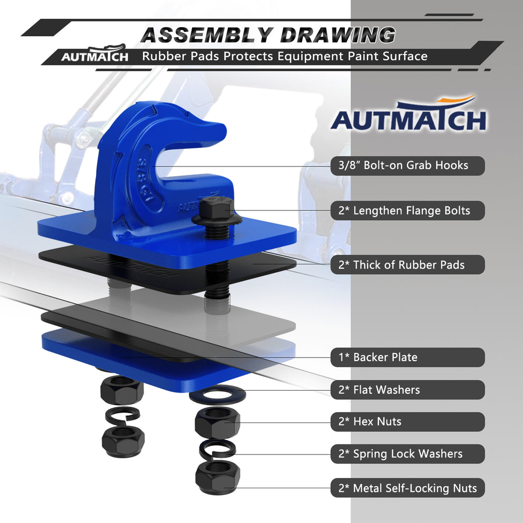 AUTMATCH Tractor Bucket Grab Hook 3/8 (2 Pack), Grade 70 Forged