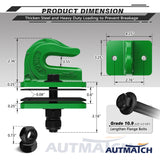 AUTMATCH Tractor Bucket Grab Hook 3/8" (2 Pack), Grade 70 Forged Steel Bolt On Grab Hook Tow Hook Mount with Backer Plate & Rubber Pads, Max 18,000Lbs Work for Loader, Tractor Bucket, Deere Green