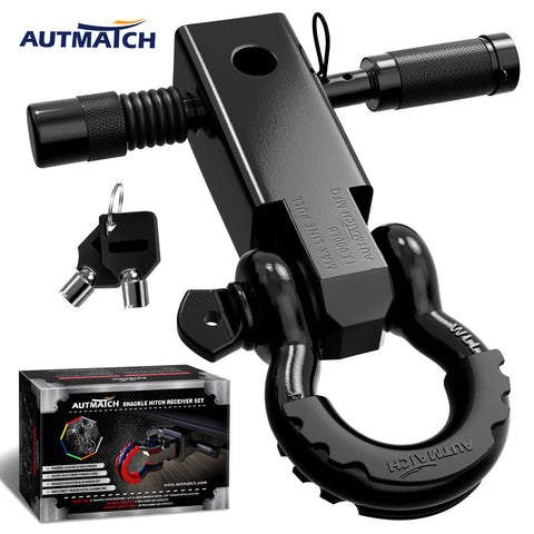 AUTMATCH Shackle Hitch Receiver 2 Inch with 3/4" D Ring Shackle and 5/8" Trailer Hitch Lock Pin 45,000 Lbs Break Strength Black
