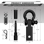 AUTMATCH Shackle Hitch Receiver 2 Inch with 3/4" D Ring Shackle and 5/8" Trailer Hitch Lock Pin 45,000 Lbs Break Strength Black
