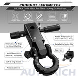 AUTMATCH Shackle Hitch Receiver 2 Inch with 3/4" D Ring Shackle and 5/8" Trailer Hitch Lock Pin 45,000 Lbs Break Strength Black