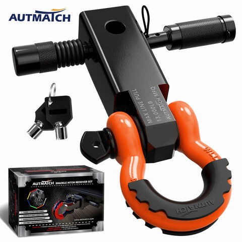 AUTMATCH Shackle Hitch Receiver 2 Inch with 3/4" D Ring Shackle and 5/8" Trailer Hitch Lock Pin 45,000 Lbs Break Strength Black & Orange