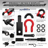 AUTMATCH Shackle Hitch Receiver 2 Inch with 3/4" D Ring Shackle and 5/8" Trailer Hitch Lock Pin 45,000 Lbs Break Strength Black & Red
