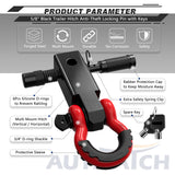 AUTMATCH Shackle Hitch Receiver 2 Inch with 3/4" D Ring Shackle and 5/8" Trailer Hitch Lock Pin 45,000 Lbs Break Strength Black & Red
