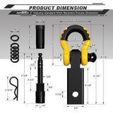 AUTMATCH Shackle Hitch Receiver 2 Inch with 3/4" D Ring Shackle and 5/8" Trailer Hitch Lock Pin 45,000 Lbs Break Strength Black & Yellow