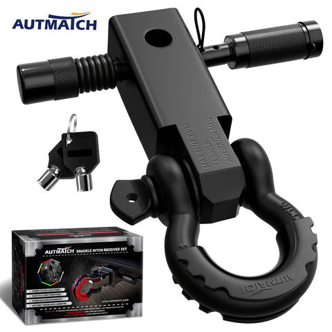 AUTMATCH Shackle Hitch Receiver 2 Inch with 3/4" D Ring Shackle and 5/8" Trailer Hitch Lock Pin 45,000 Lbs Break Strength Matte Black