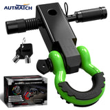 AUTMATCH Shackle Hitch Receiver 2 Inch with 3/4" D Ring Shackle and 5/8" Trailer Hitch Lock Pin 45,000 Lbs Break Strength Black & Green