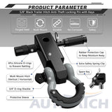 AUTMATCH Shackle Hitch Receiver 2 Inch with 3/4" D Ring Shackle and 5/8" Trailer Hitch Lock Pin 45,000 Lbs Break Strength Black & Gray