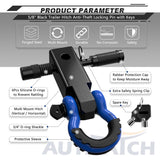 AUTMATCH Shackle Hitch Receiver 2 Inch with 3/4" D Ring Shackle and 5/8" Trailer Hitch Lock Pin 45,000 Lbs Break Strength Black & Blue