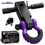 AUTMATCH Shackle Hitch Receiver 2 Inch with 3/4" D Ring Shackle and 5/8" Trailer Hitch Lock Pin 45,000 Lbs Break Strength Black & Purple