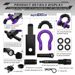 AUTMATCH Shackle Hitch Receiver 2 Inch with 3/4" D Ring Shackle and 5/8" Trailer Hitch Lock Pin 45,000 Lbs Break Strength Black & Purple